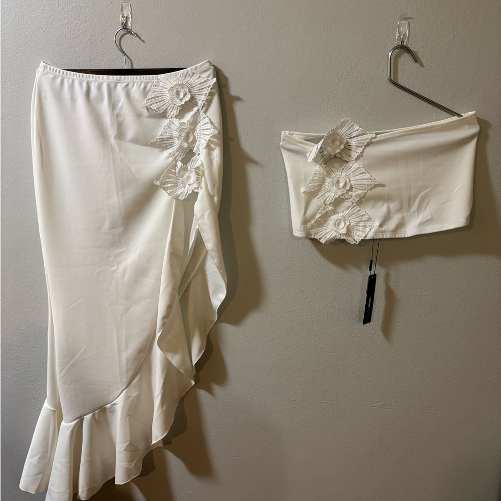 Fashion Nova White Floral Skirt Set